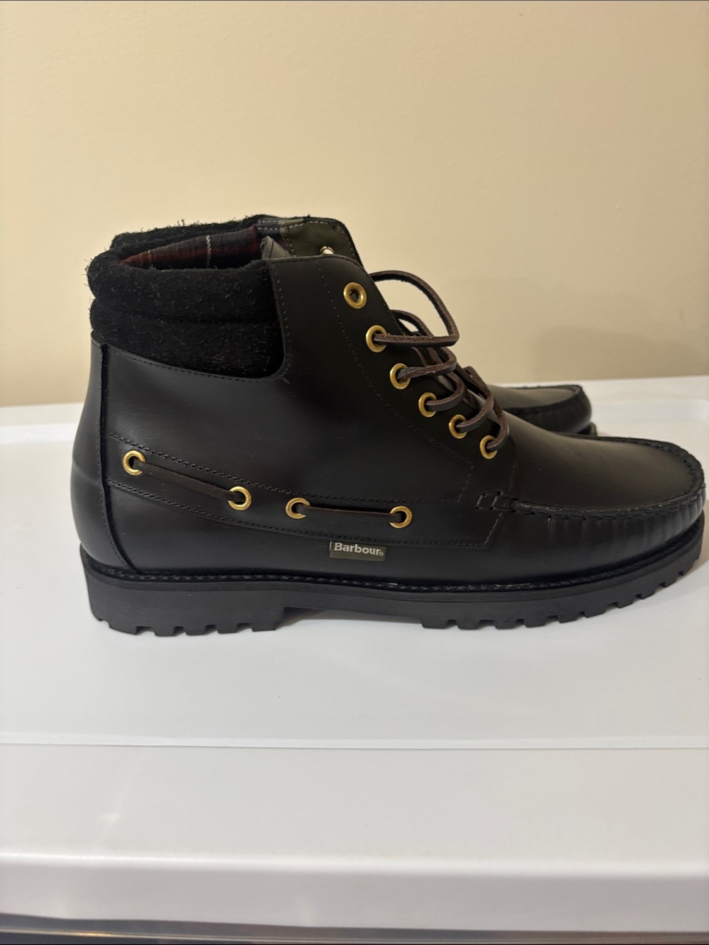 Barbour Black Leather Chukka Moc Toe Lace-Up Boots - Picture 4 of 7